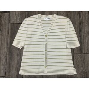 St John Collection Sweater Womens 10 Striped Button Cardigan Knit Made in USA